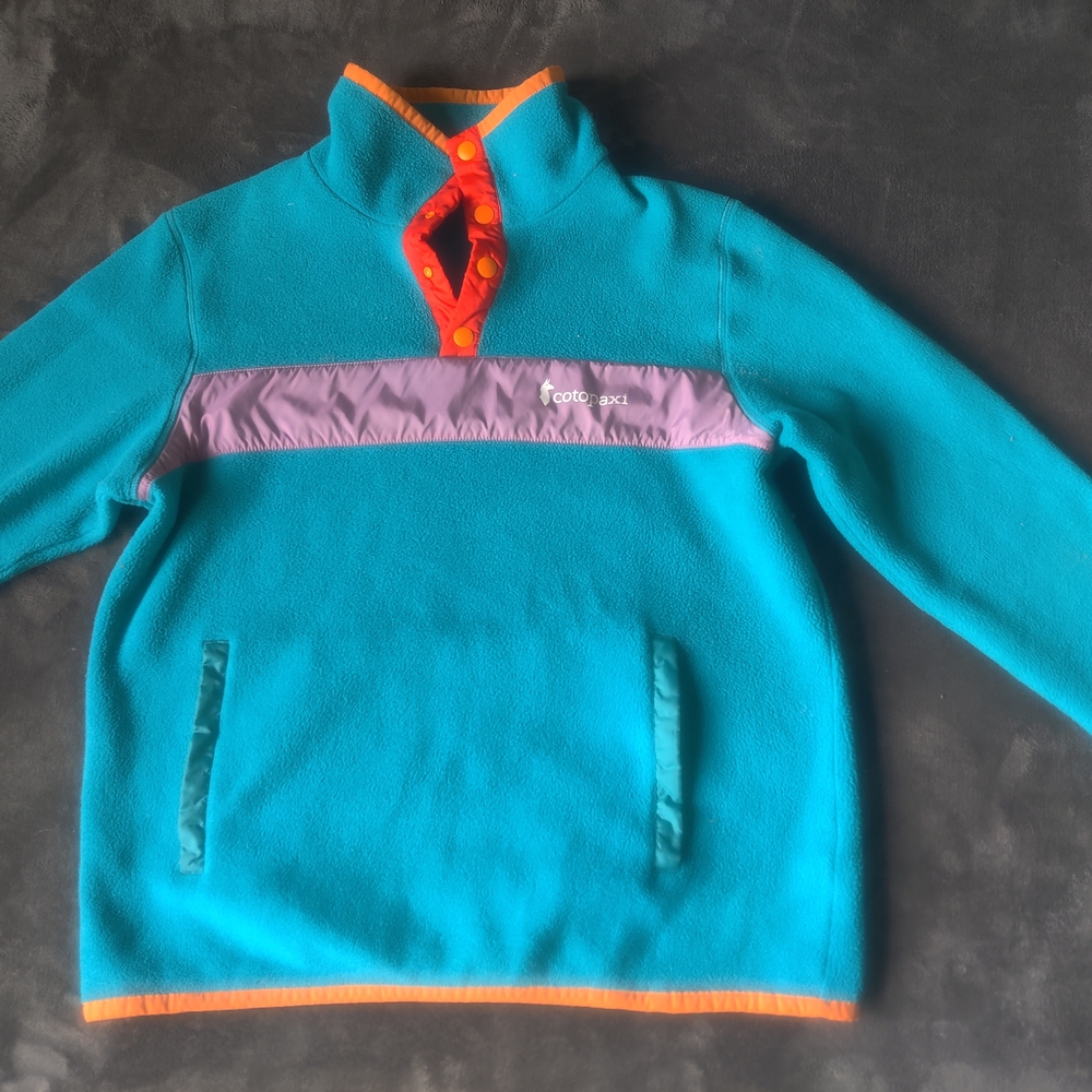 Cotopaxi Teal Fleece Pullover with Orange Accents